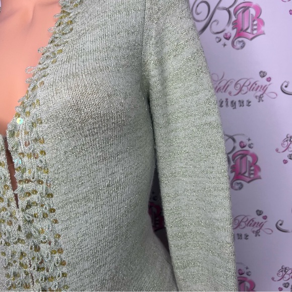 Y2k sparkly green cardigan sequins beaded glitter silver thread fairy π§ vibes - Picture 14 of 14